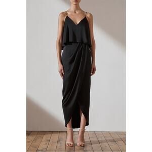 Shona Joy Luxe Cocktail Frill Dress in Onyx Black Size 12 NEW